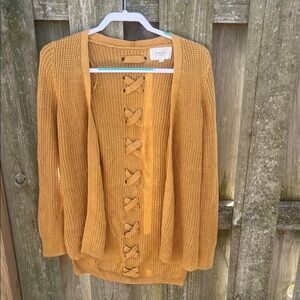 Pinque Mustard Open-Front Knit Cardigan with Bow Accents